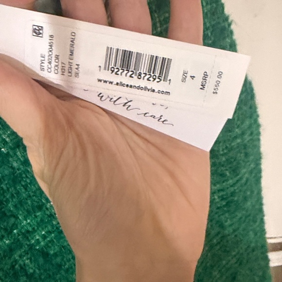 NWT Alice + Olivia Clyde Embellished Shift Dress Emerald Tweed Size: 4 - Picture 7 of 10